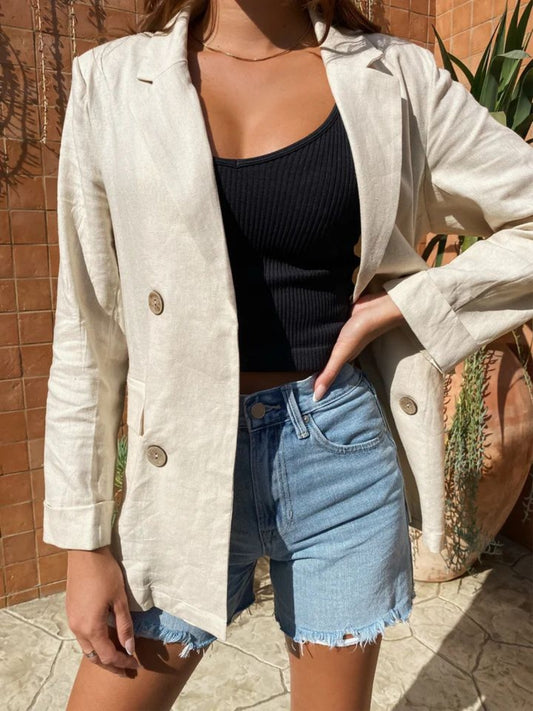 Lapel Collar Long Sleeve Blazer-Angel Casuals