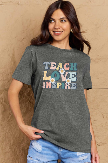 Simply Love Full Size TEACH LOVE INSPIRE Graphic Cotton T-Shirt-Angel Casuals