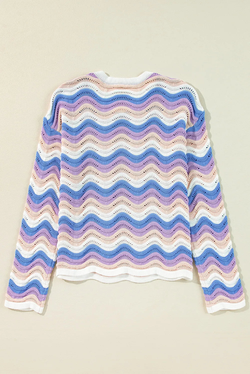 Contrast Wave Stripe Long Sleeve Sweater-Angel Casuals