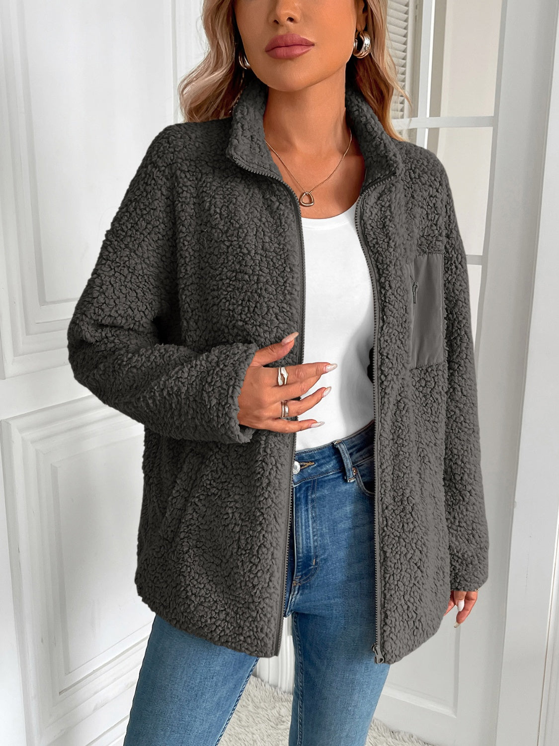 Ivy Lane Zip Up Long Sleeve Fuzzy Jacket-Angel Casuals