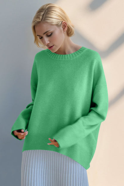 Basic Bae Round Neck Dropped Shoulder Sweater-Angel Casuals