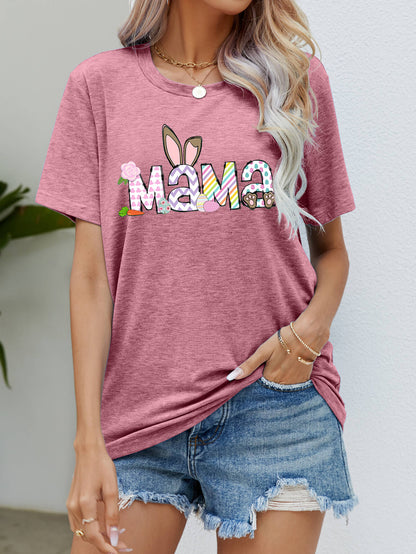 Easter MAMA Graphic Round Neck T-Shirt-Angel Casuals