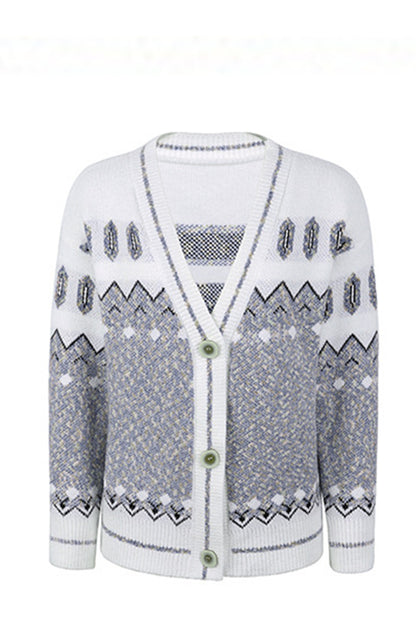 Printed V-Neck Buttoned Cardigan-Angel Casuals