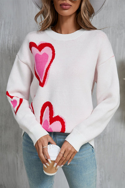 Angel Wings Heart Round Neck Long Sleeve Sweater-Angel Casuals