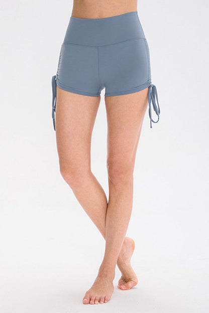 Drawstring Wide Waistband Side Tie Sports Shorts-Angel Casuals