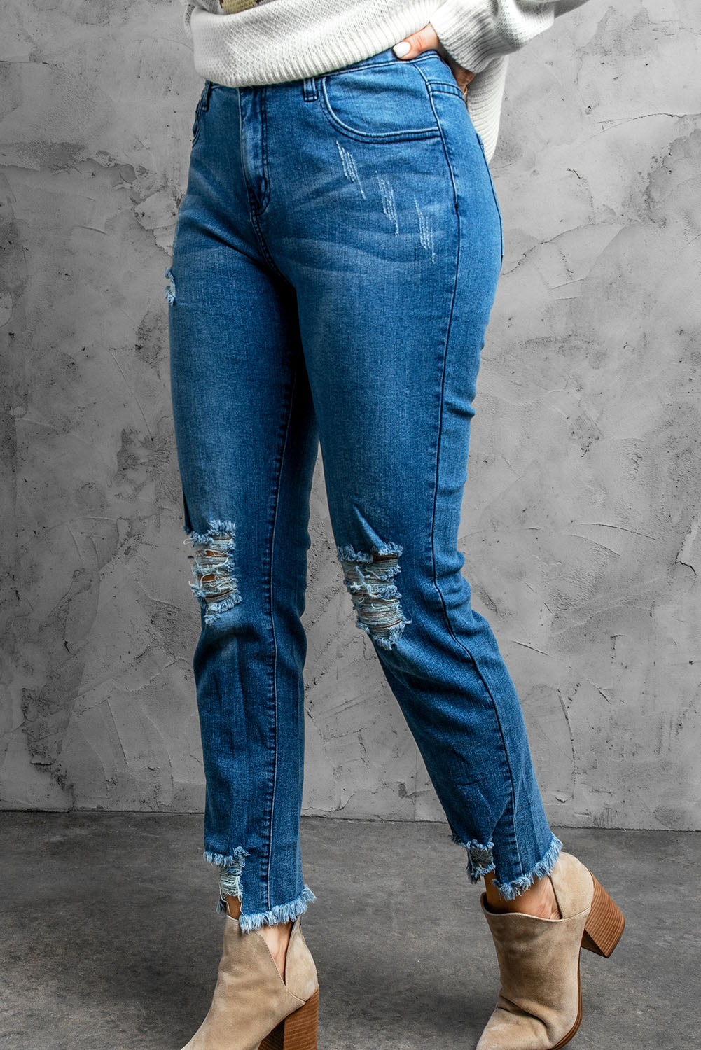 Stylish Distressed Cropped Jeans-Angel Casuals