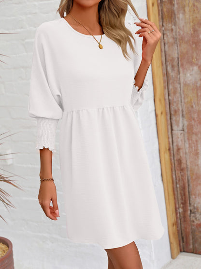 Round Neck Lantern Sleeve Mini Dress-Angel Casuals