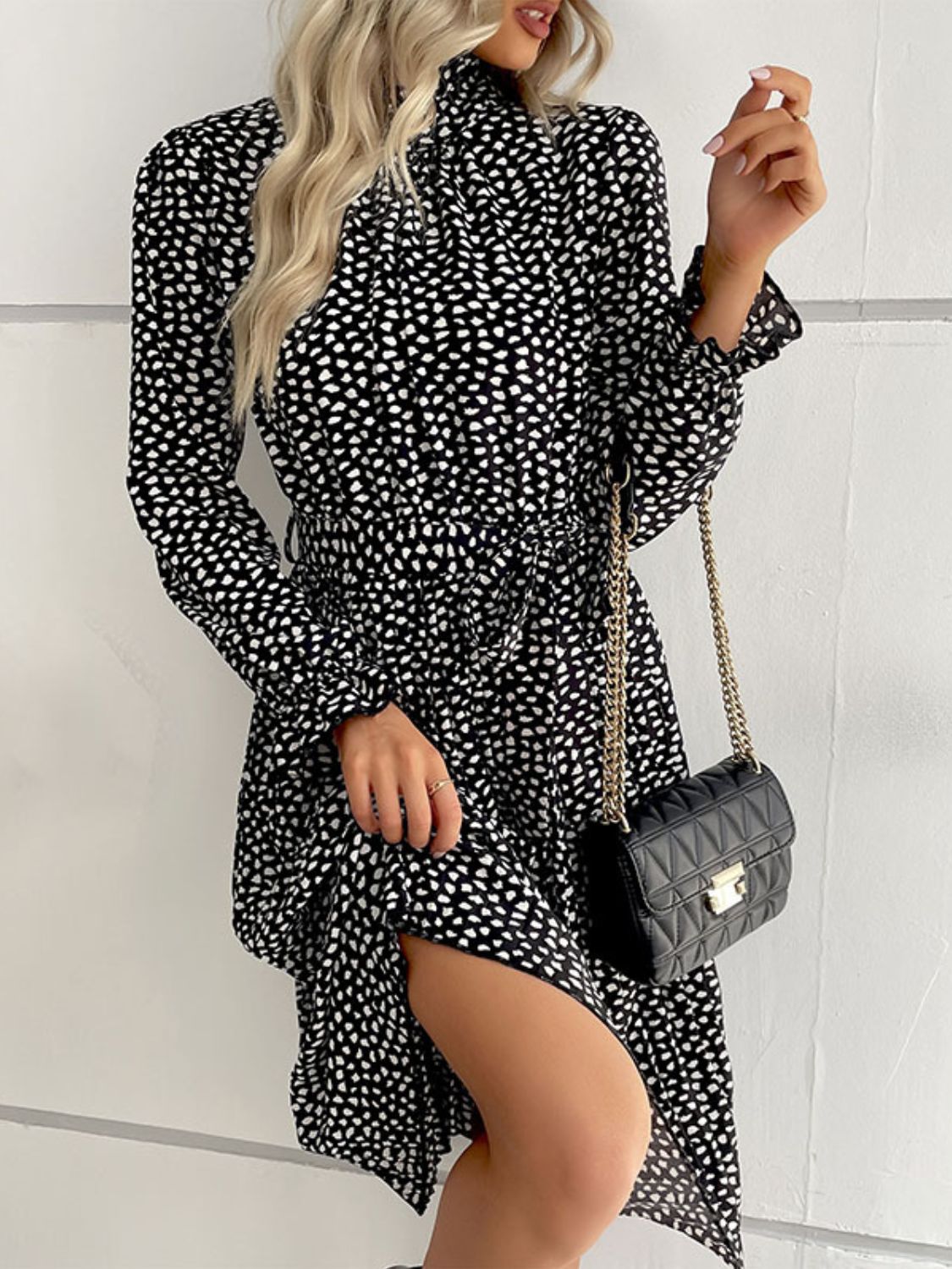 Printed Tie-Waist Flounce Sleeve Keyhole Midi Dress-Angel Casuals