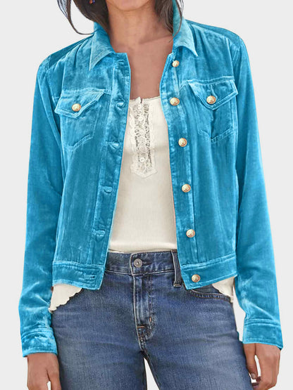 Button Up Long Sleeve Jacket with Chest Pockets-Angel Casuals