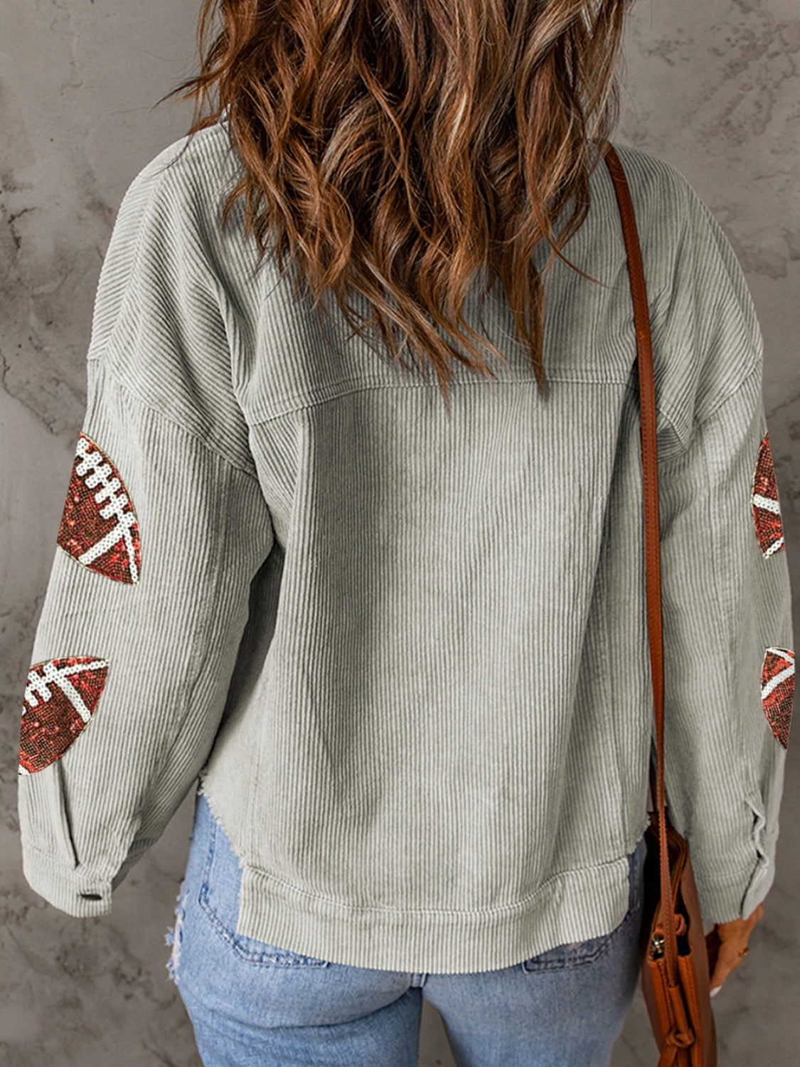 Football Sequin Button Up Dropped Shoulder Jacket-Angel Casuals