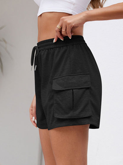 Drawstring Elastic Waist Shorts with Pockets-Angel Casuals