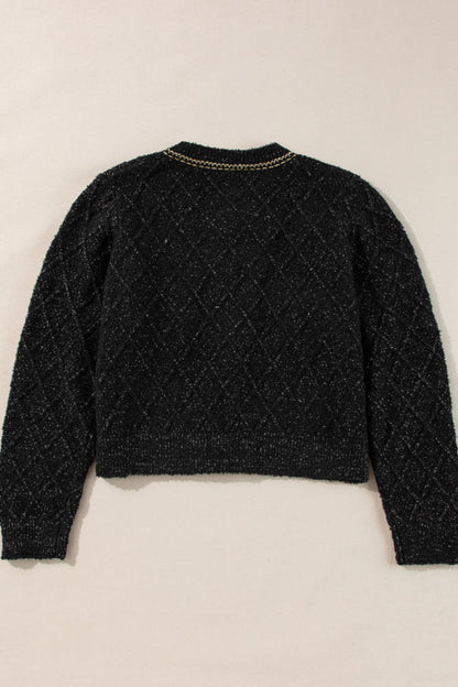Round Neck Button Up Long Sleeve Cardigan-Angel Casuals