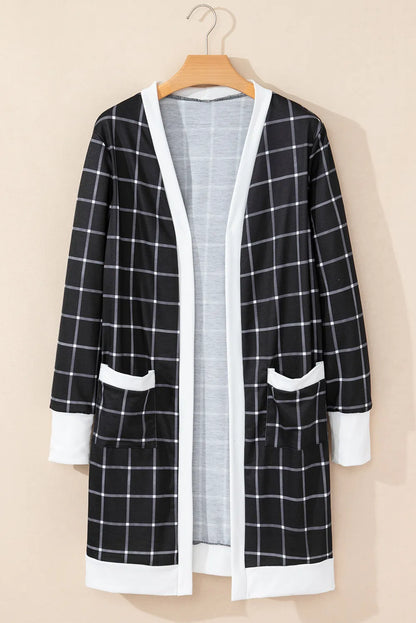 Plaid Open Front Long Sleeve Cover Up-Angel Casuals