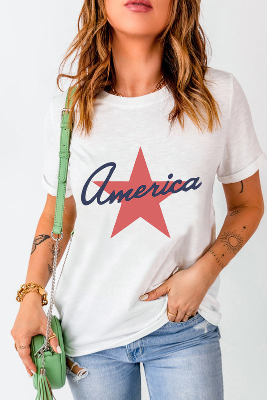 Star Round Neck Short Sleeve T-Shirt-Angel Casuals