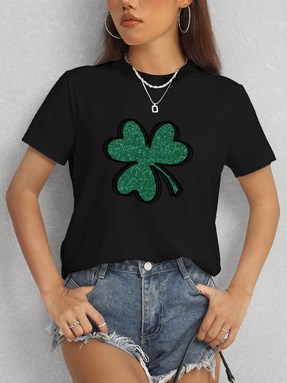 Lucky Clover Round Neck T-Shirt-Angel Casuals