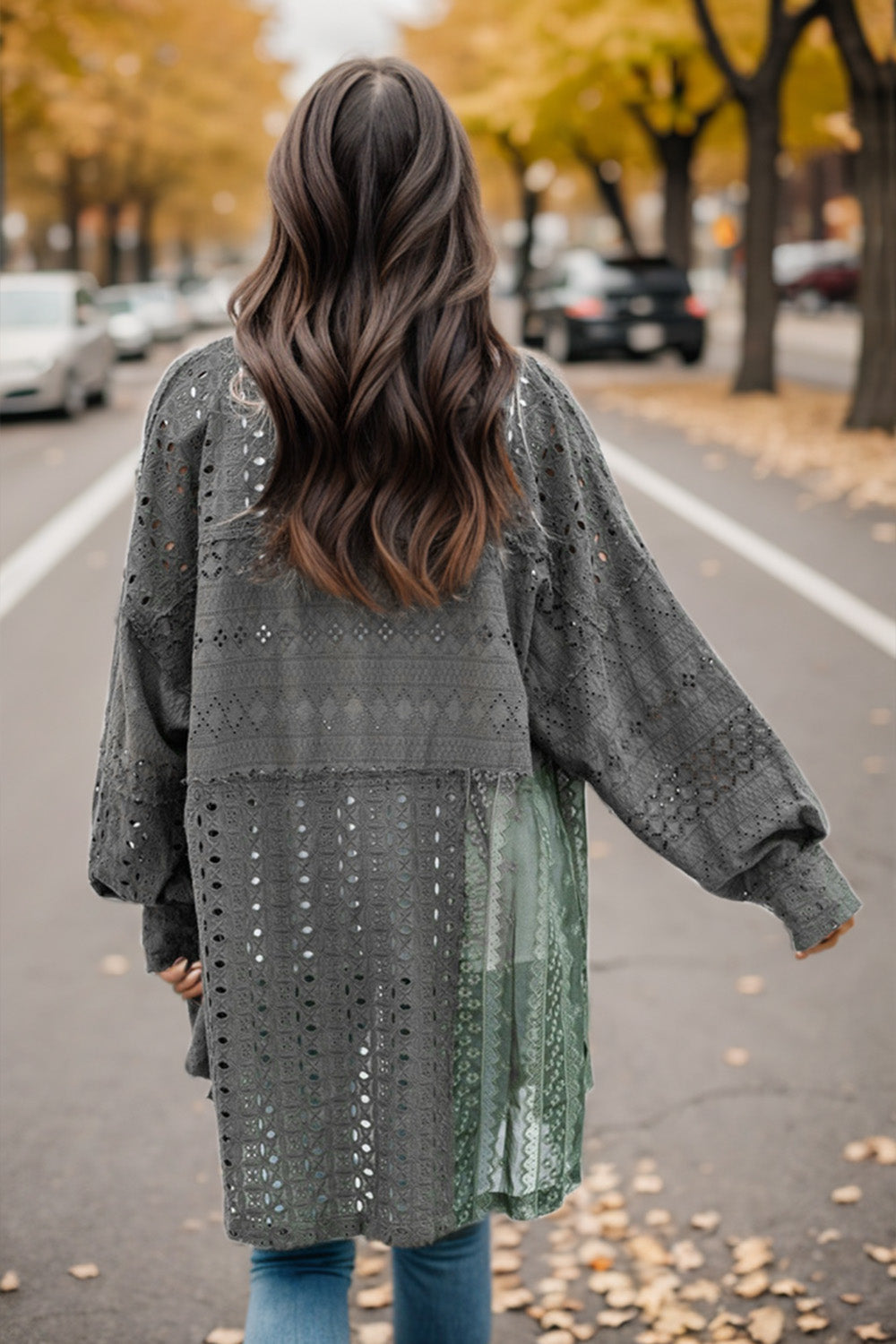 Openwork Button Up Long Sleeve Shacket-Angel Casuals