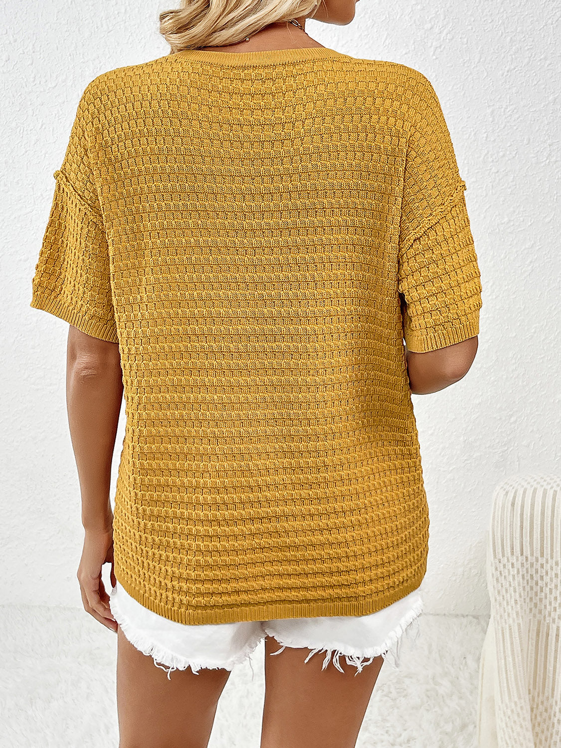 Round Neck Half Sleeve Knit Top-Angel Casuals