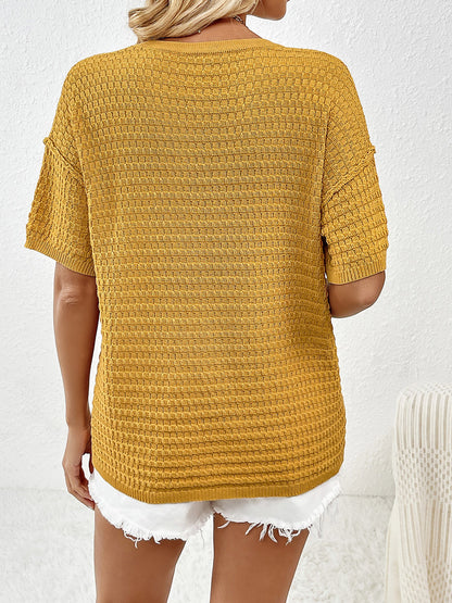 Round Neck Half Sleeve Knit Top-Angel Casuals