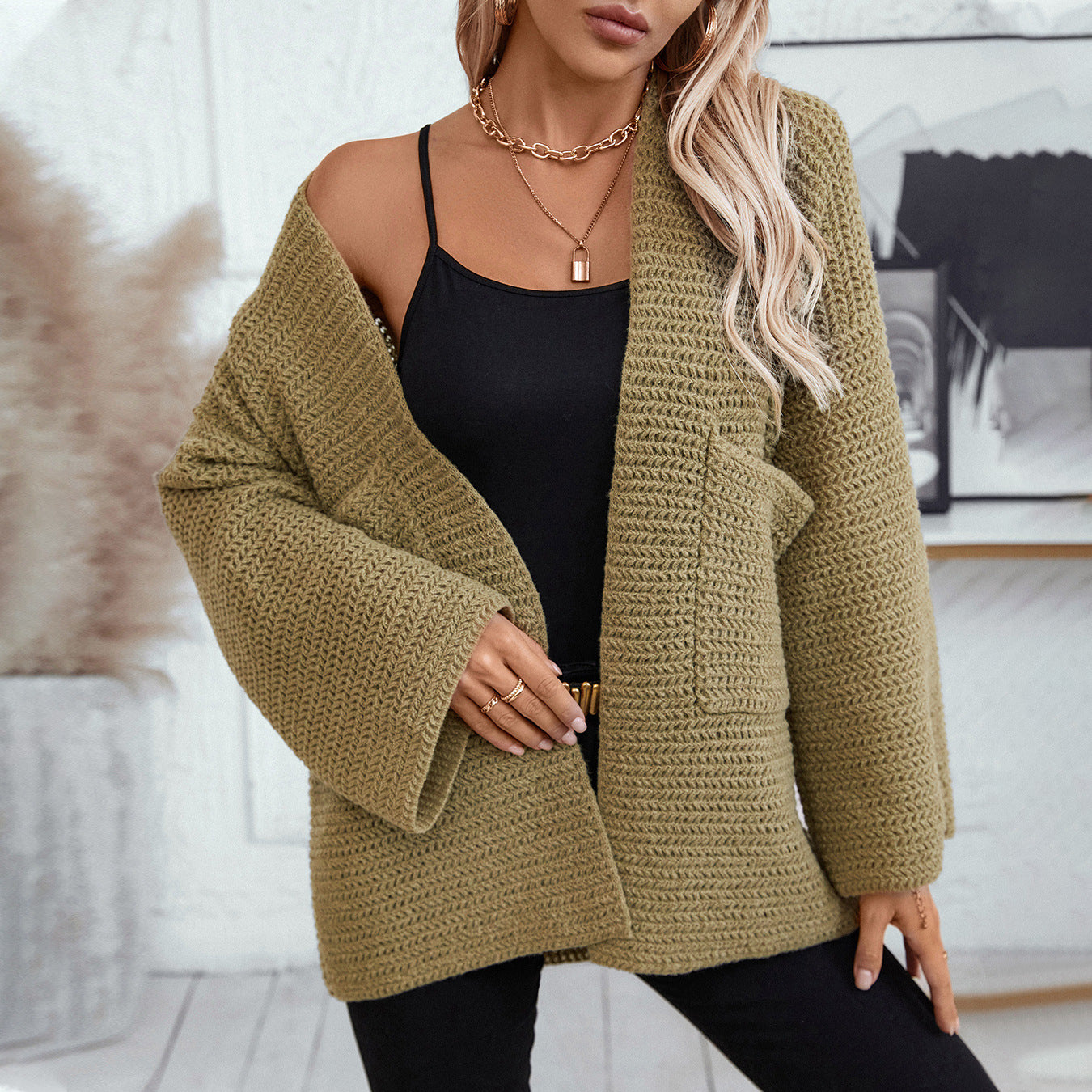 Open Front Long Sleeve Cardigan-Angel Casuals