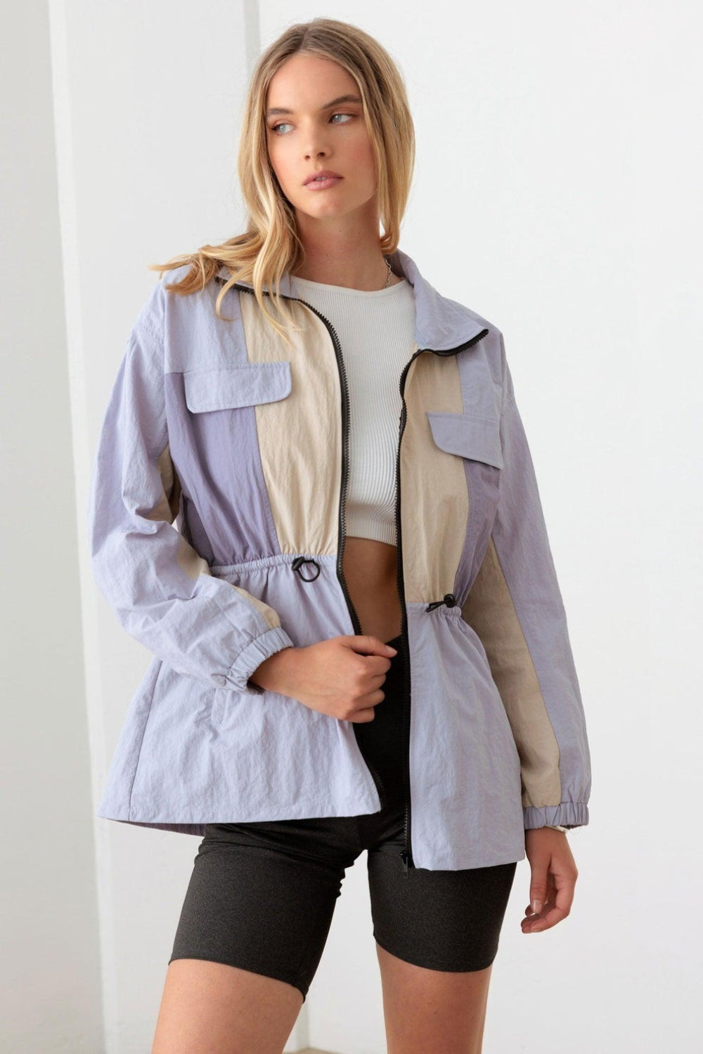 Le Lis Color Block Collared Wind Breaker Jacket-Angel Casuals