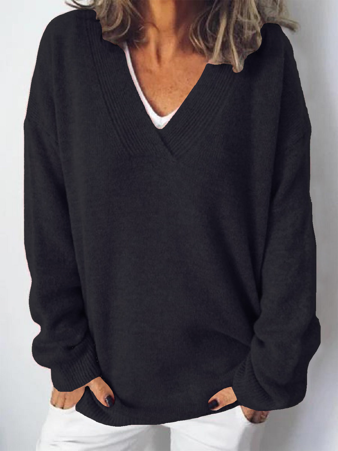 V-Neck Dropped Shoulder Sweater-Angel Casuals