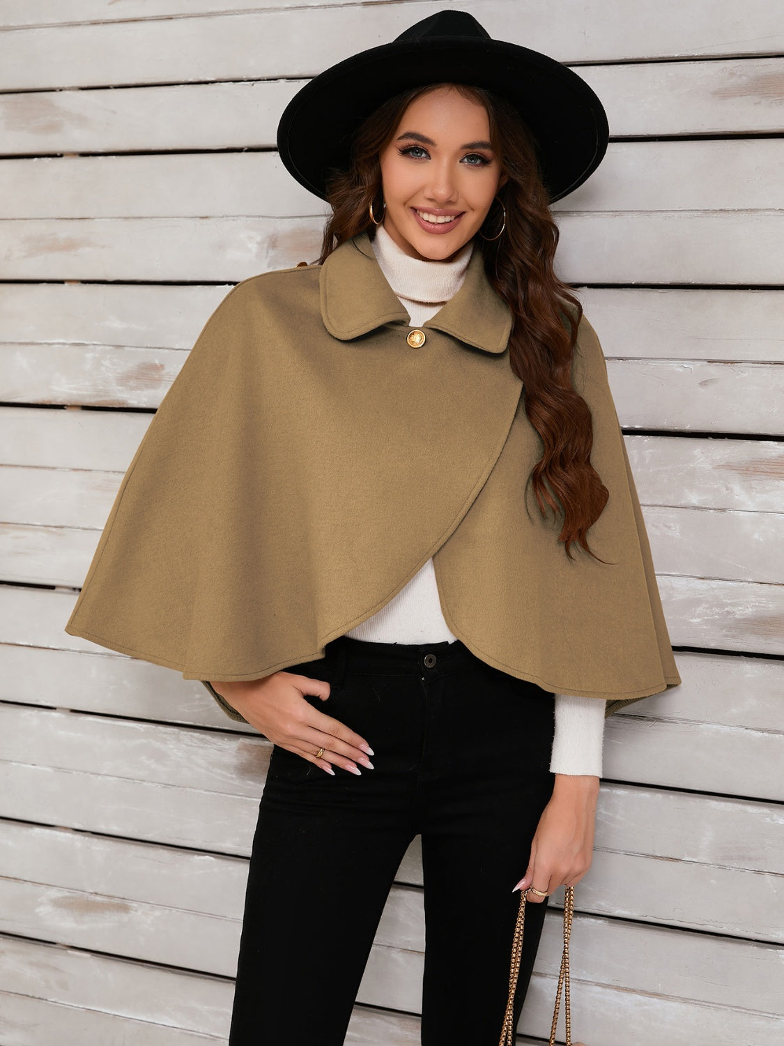 Collared Neck Cropped Cape-Angel Casuals