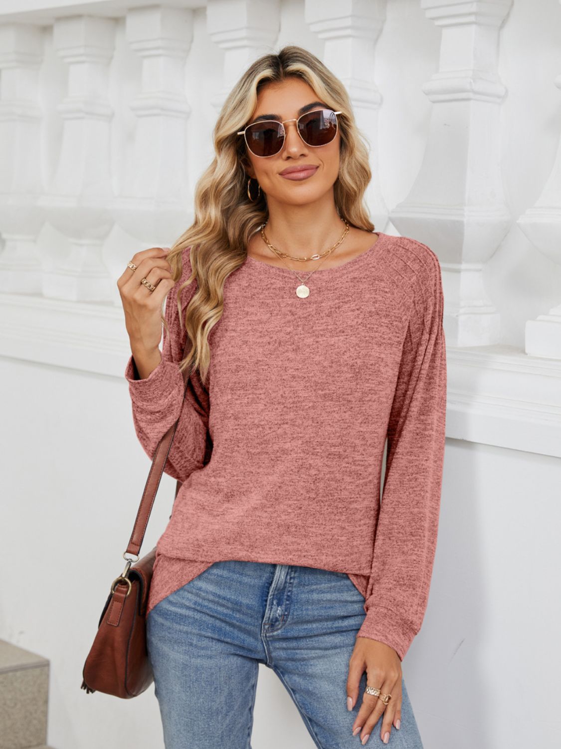 Round Neck Long Sleeve T-Shirt-Angel Casuals