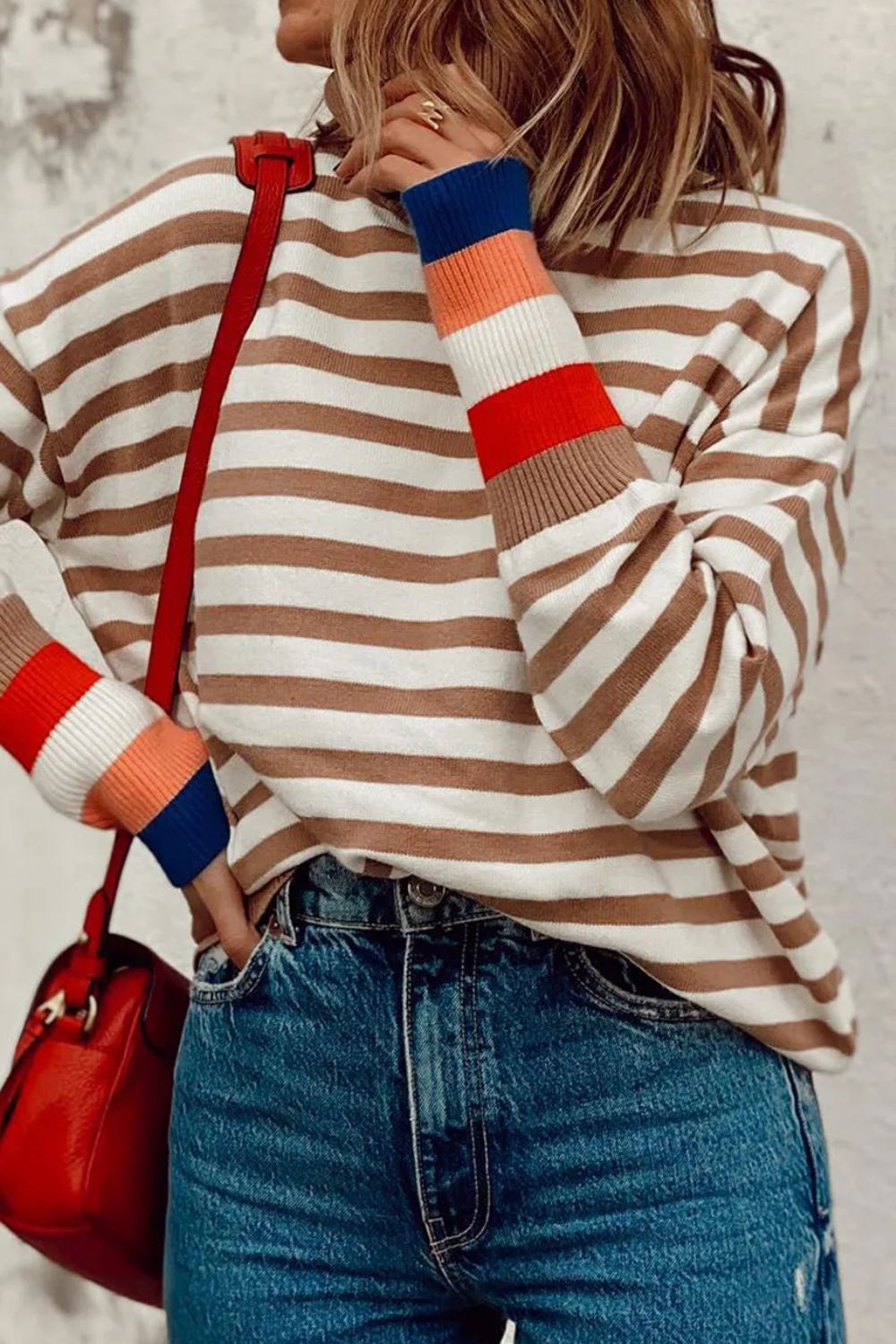 Striped Turtleneck Long Sleeve Sweater-Angel Casuals