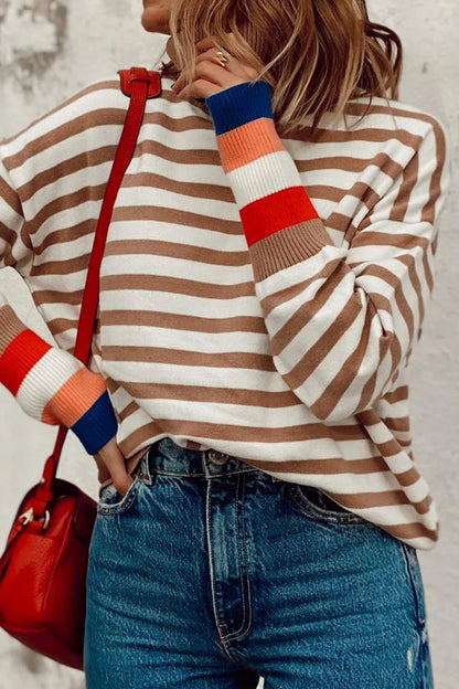 Striped Turtleneck Long Sleeve Sweater-Angel Casuals