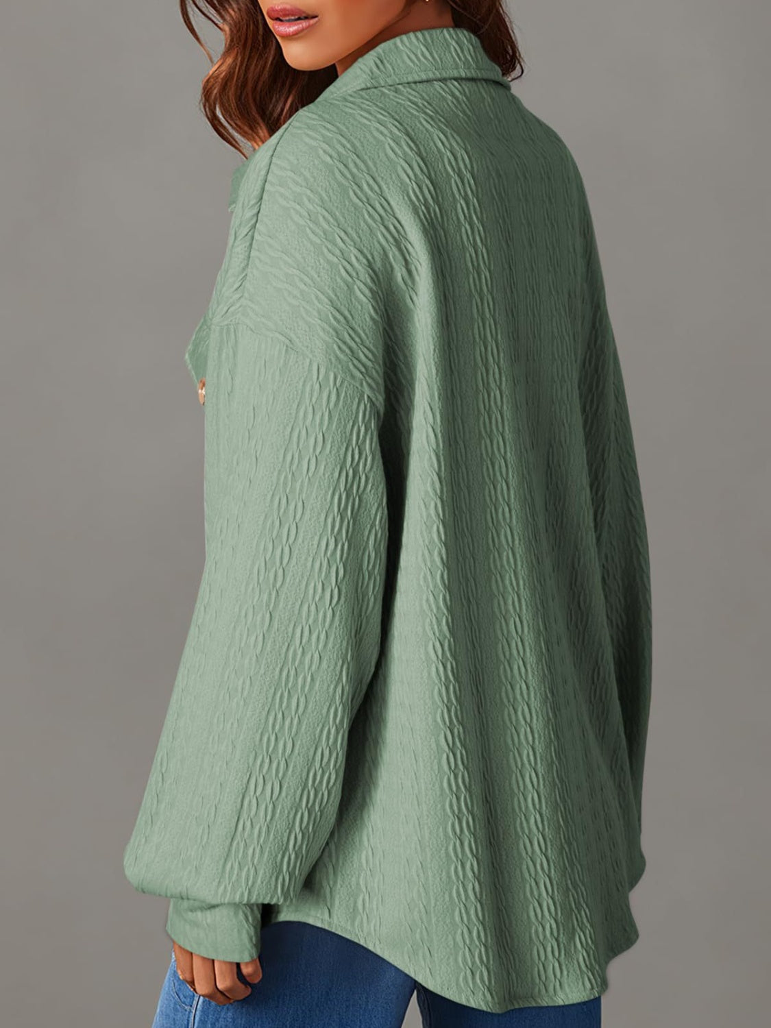 Textured Button Up Long Sleeve Shacket-Angel Casuals