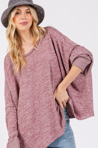 SAGE + FIG Round Neck Batwing Sleeve Oversize Top-Angel Casuals