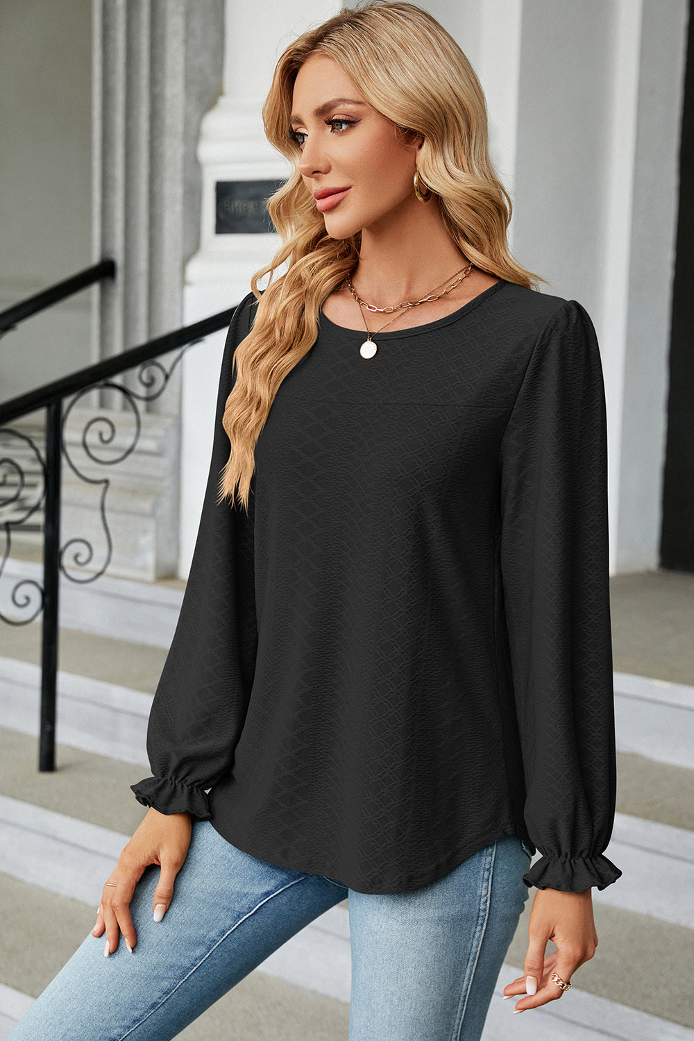Round Neck Flounce Sleeve T-Shirt-Angel Casuals