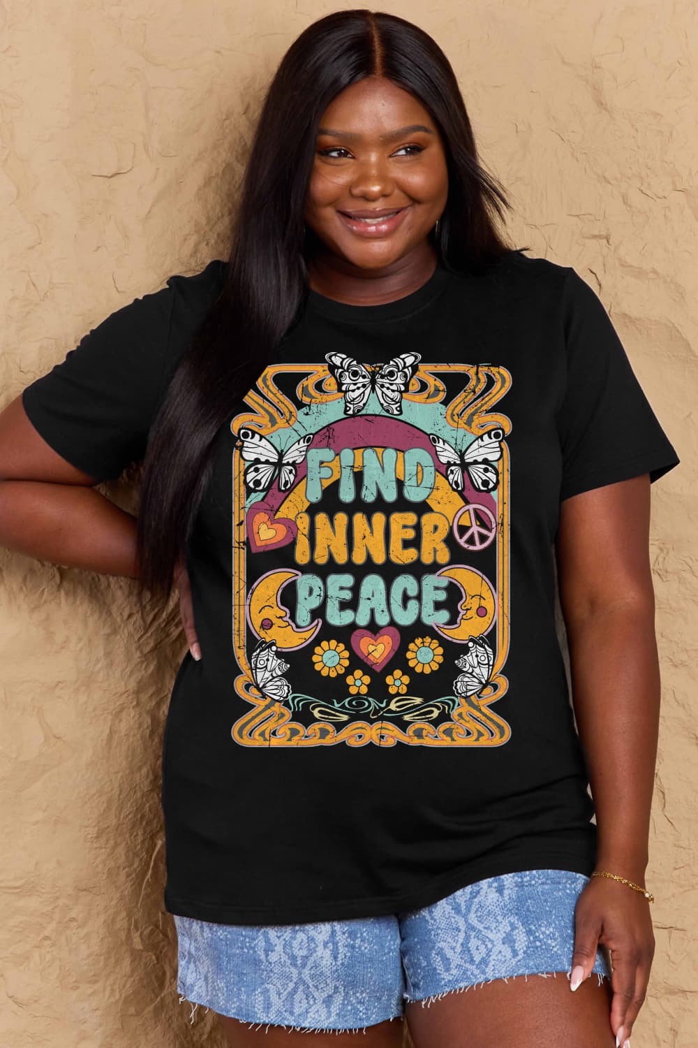 Simply Love Full Size FIND INNER PEACE Graphic Cotton T-Shirt-Angel Casuals