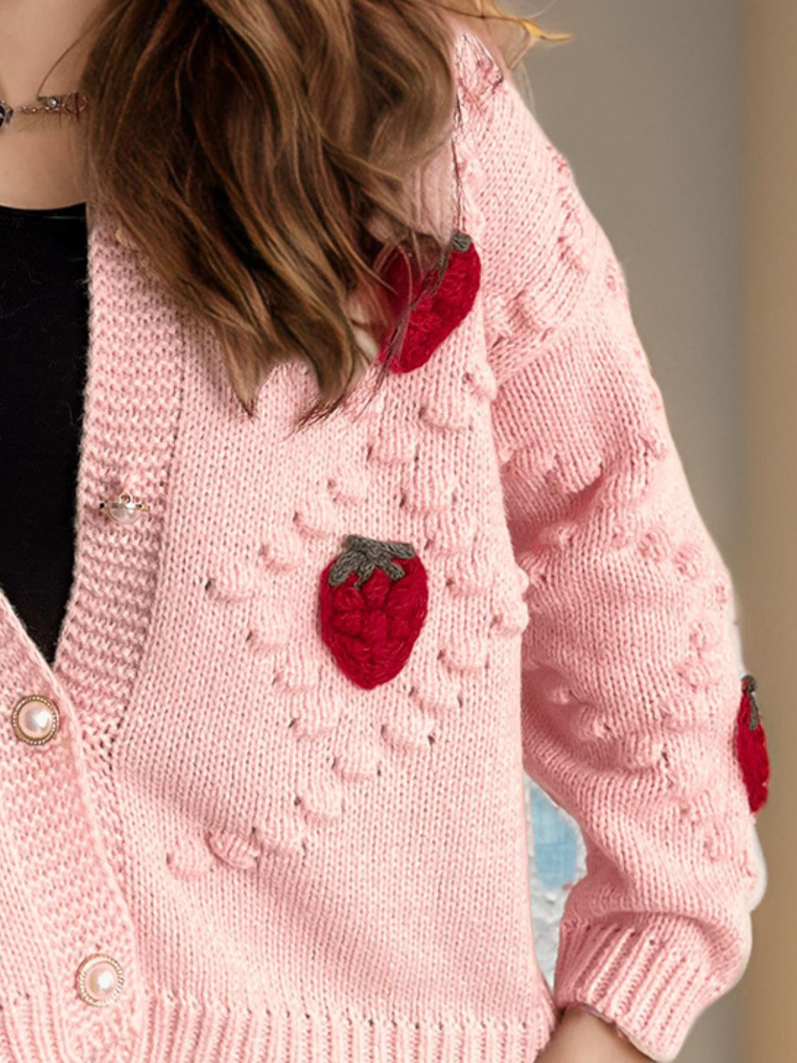 Strawberry Button Down Long Sleeve Cardigan-Angel Casuals
