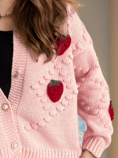 Strawberry Button Down Long Sleeve Cardigan-Angel Casuals