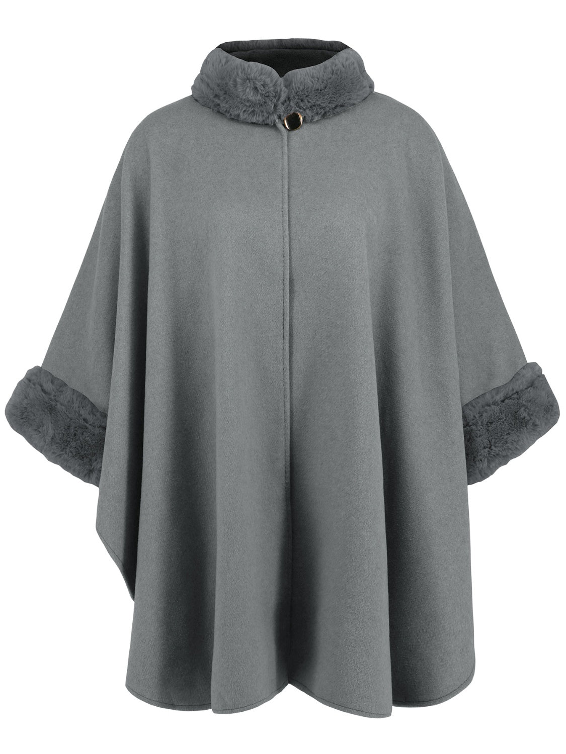 Fuzzy Trim Long Sleeve Poncho-Angel Casuals
