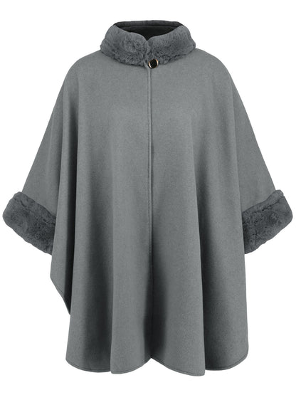 Fuzzy Trim Long Sleeve Poncho-Angel Casuals