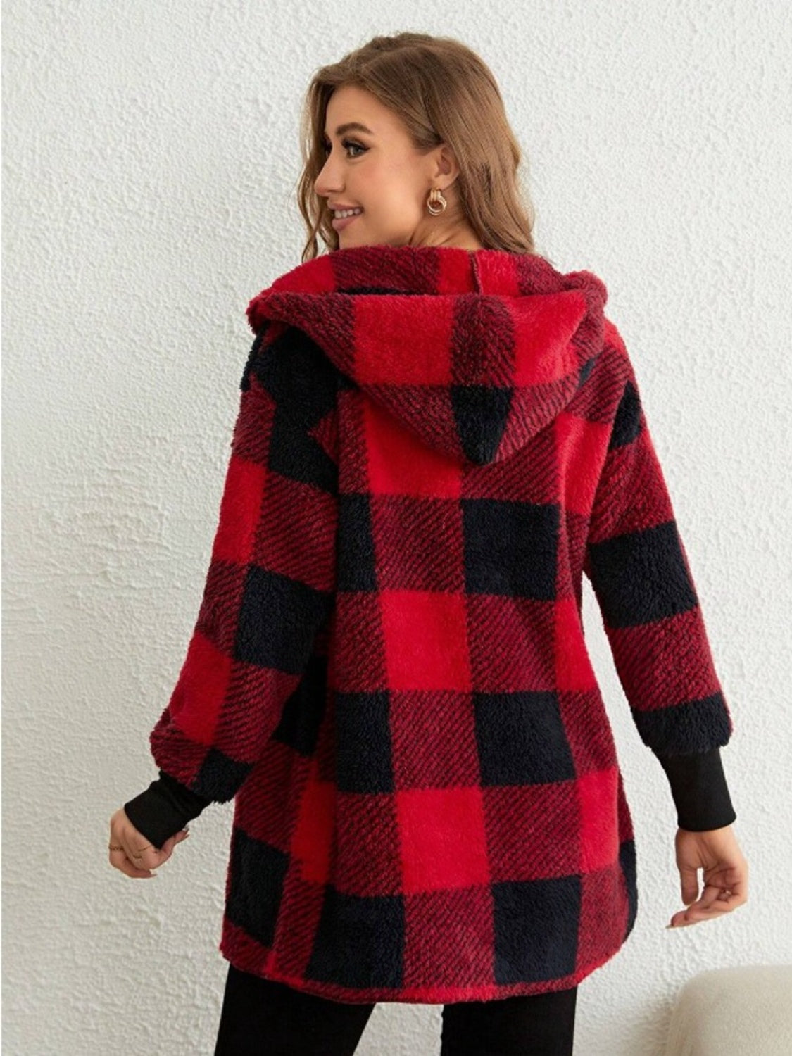Plaid Long Sleeve Hooded Coat-Angel Casuals