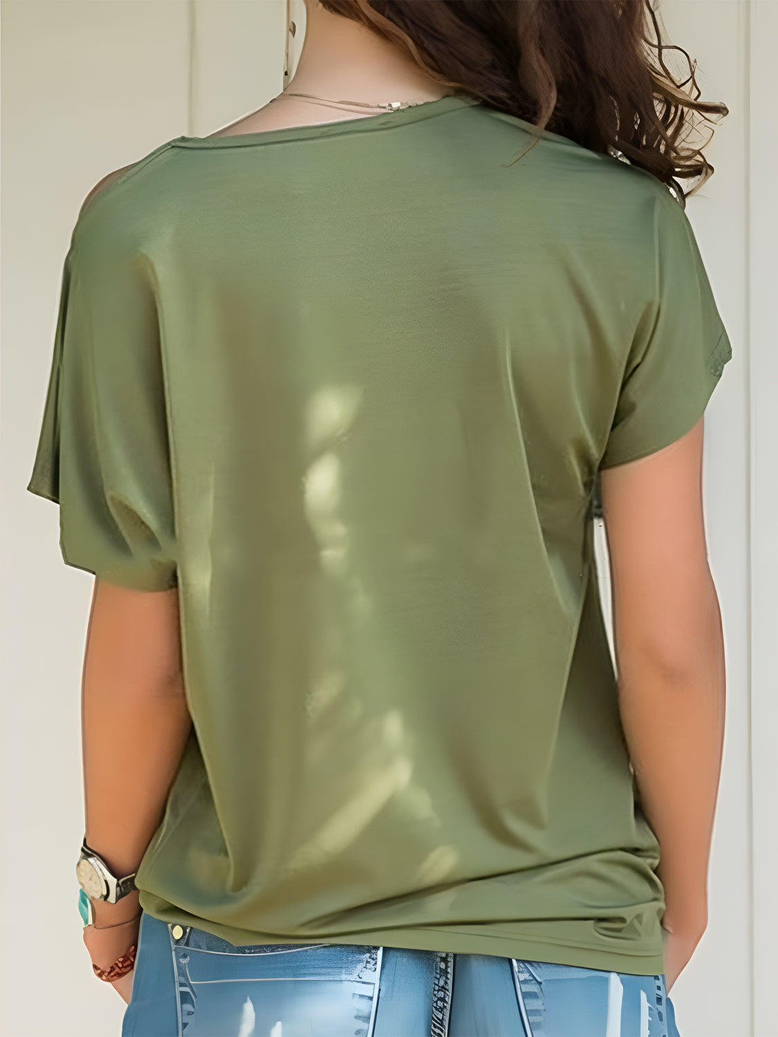 Asymmetrical Neck Short Sleeve T-Shirt-Angel Casuals