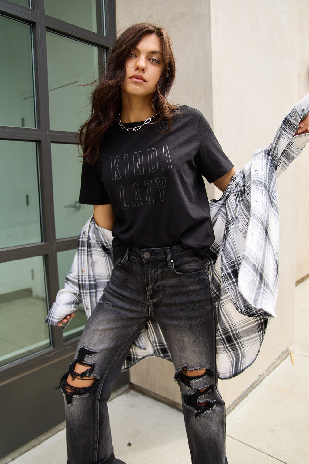 Simply Love Full Size KINDA LAZY Round Neck T-Shirt-Angel Casuals
