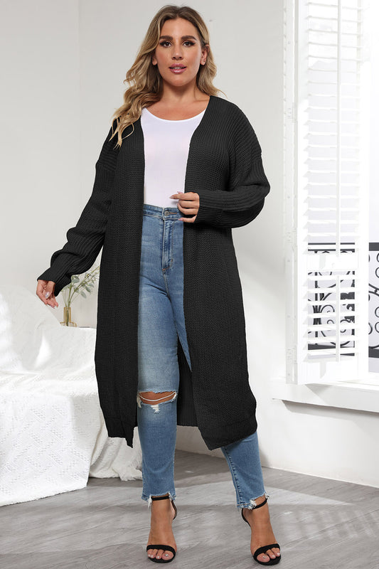 Plus Size Open Front Long Sleeve Cardigan-Angel Casuals