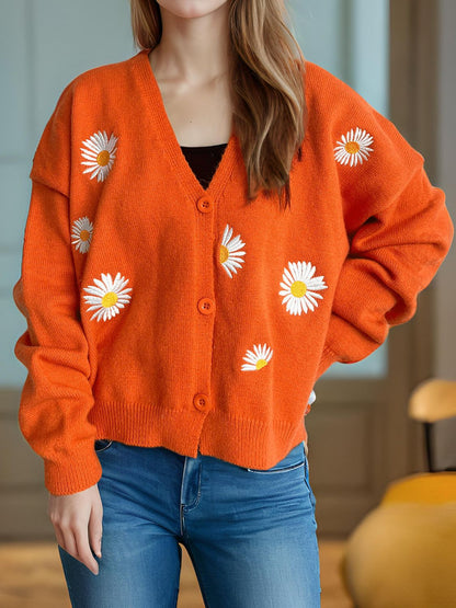 Daisy Button Up V-Neck Cardigan-Angel Casuals