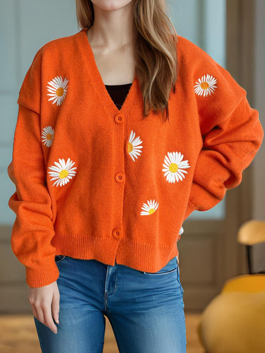 Daisy Button Up V-Neck Cardigan-Angel Casuals