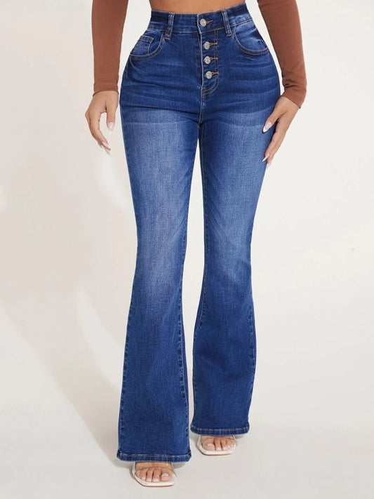 Button Fly Bootcut Jeans with Pockets-Angel Casuals