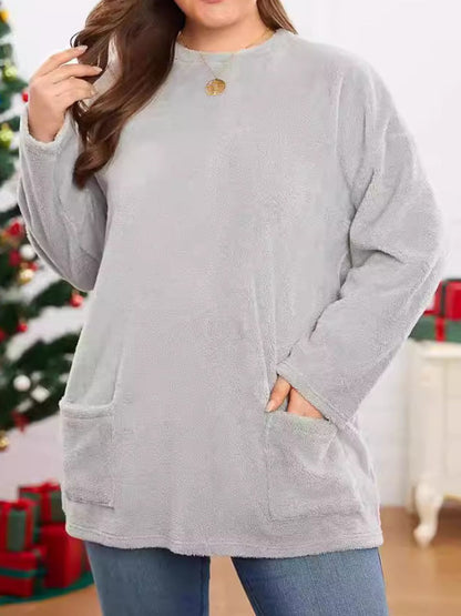 Fuzzy Round Neck Long Sleeve Top-Angel Casuals