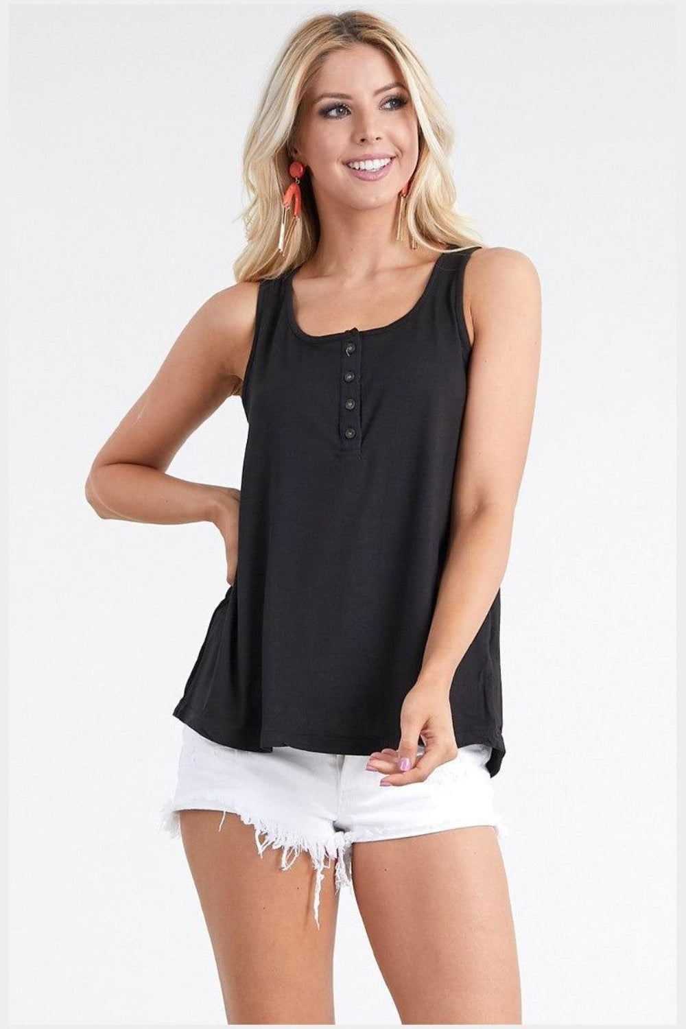 Ninexis Square Neck Half Button Tank-Angel Casuals