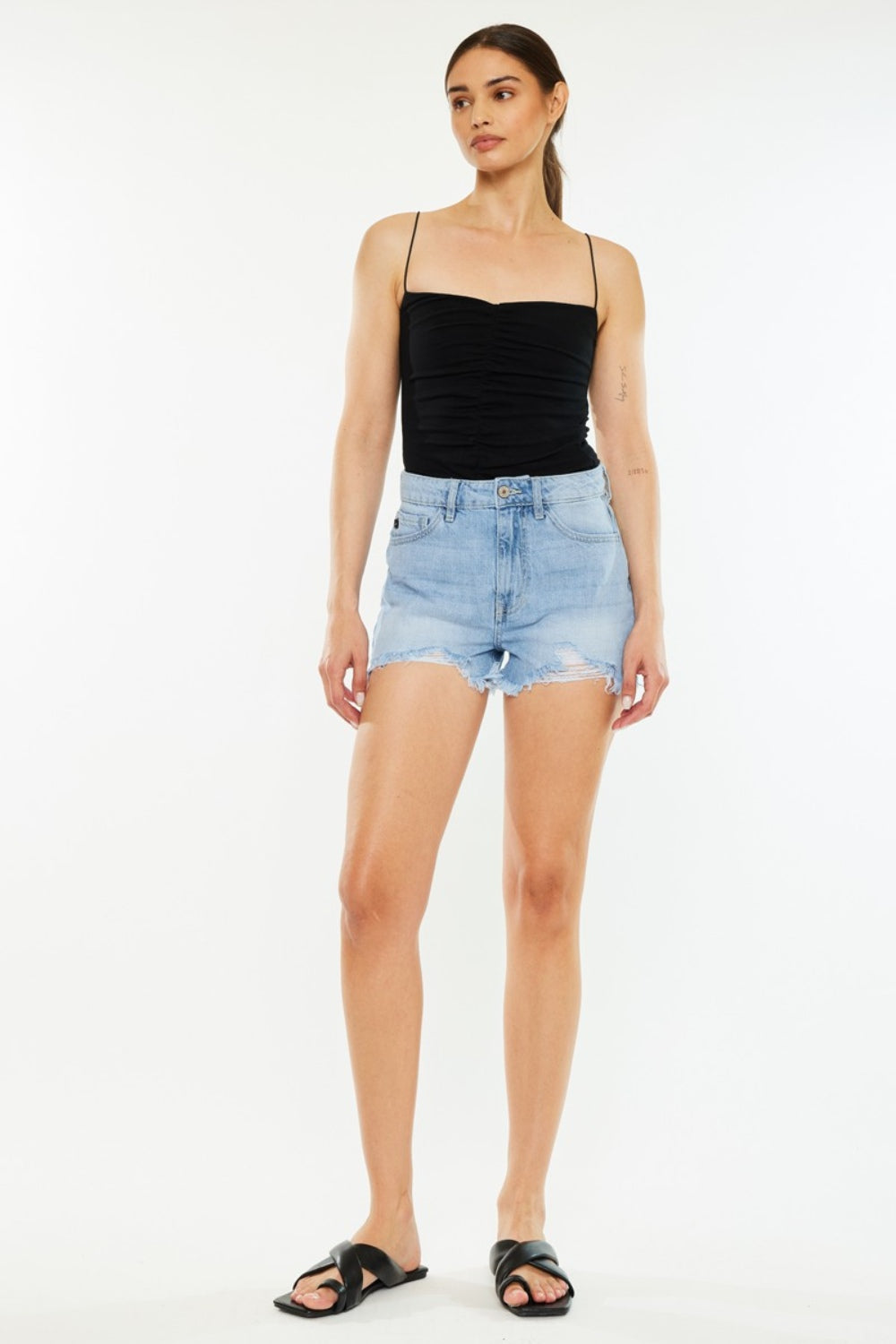 Kancan Raw Hem Distressed High Waist Denim Shorts-Angel Casuals