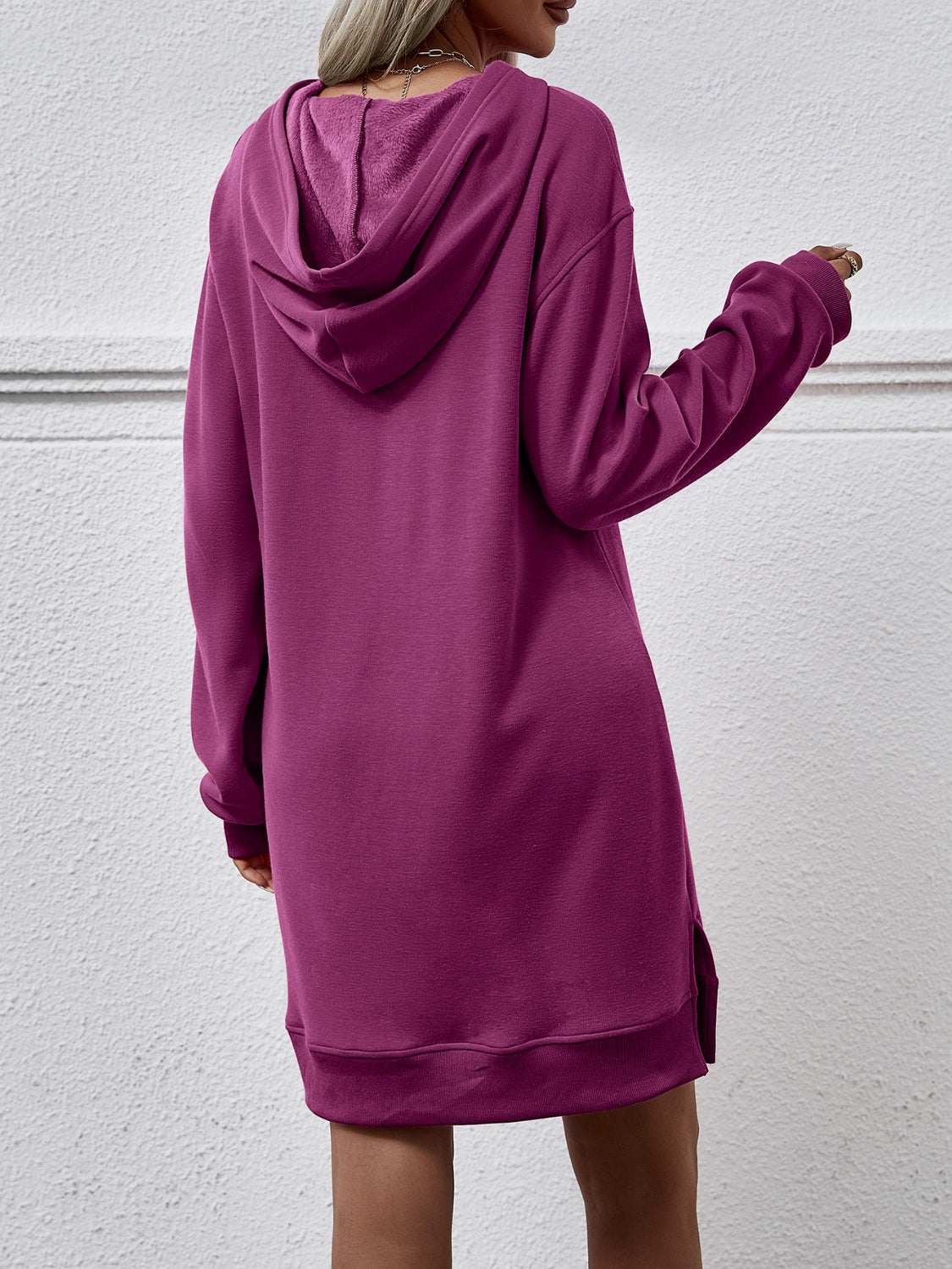 Slit Long Sleeve Hooded Dress with Pocket-Angel Casuals