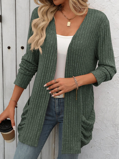 Mandy Open Front Long Sleeve Ribbed Cardigan-Angel Casuals