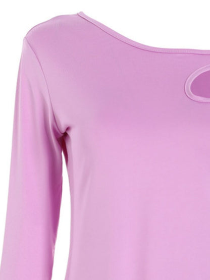Cutout Asymmetrical Neck Long Sleeve T-Shirt-Angel Casuals